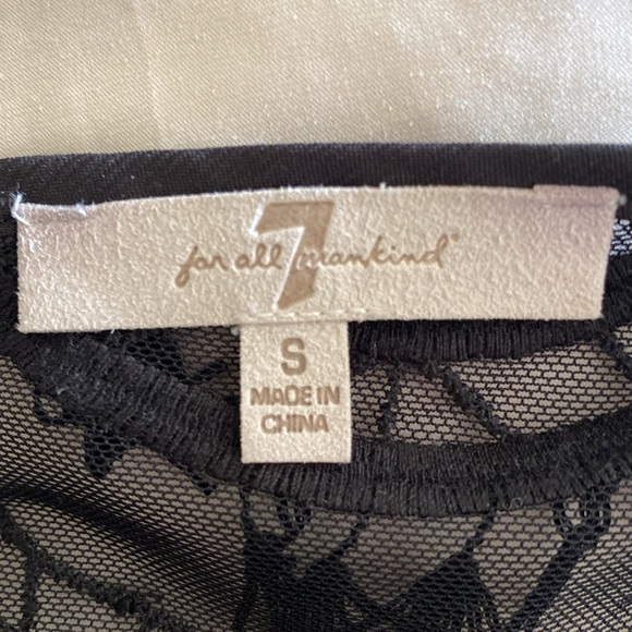 7 For All Mankind Scallop Lace Fringe Short Sleeve Top - Black - Small - Picture 5 of 5